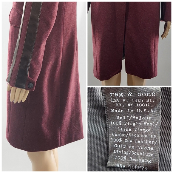 Rag & Bone Maharaja Wool and Leather Coat S - Picture 8 of 9